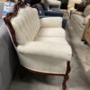 FRANCESCA IMPORTS Cherry Wooden Loveseat w/ Intricate White Fabric