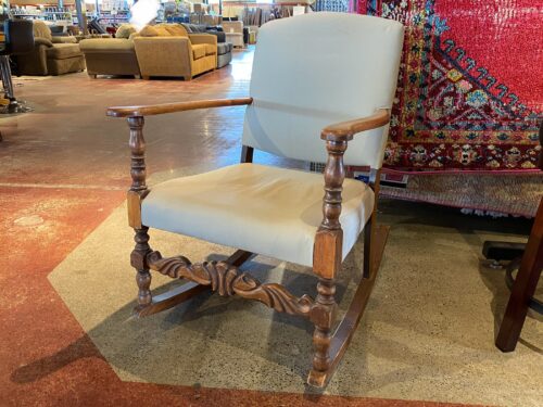 Ornate Old School Rocking Chair w/ Cream Cushion
