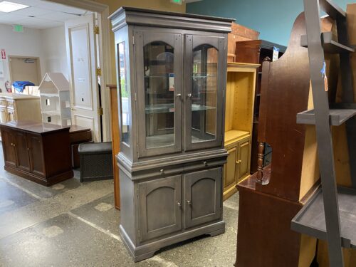 Grey Lighted China Cabinet w/ Mirror