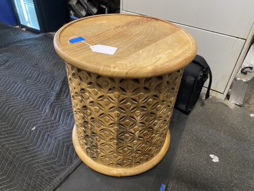 WEST ELM Geometric Carved Canary Wood Accent Table