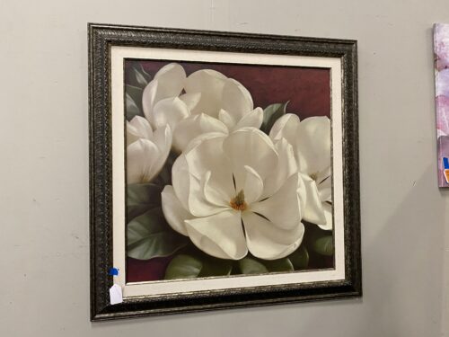 Giant White Flowers in a Tiered Carved Frame