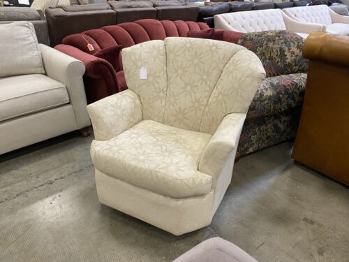 White Clamshell Backed Sun Burst Swivel Rocker