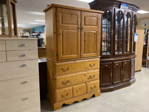 Pine TV Armoire w/ Brass Hardware