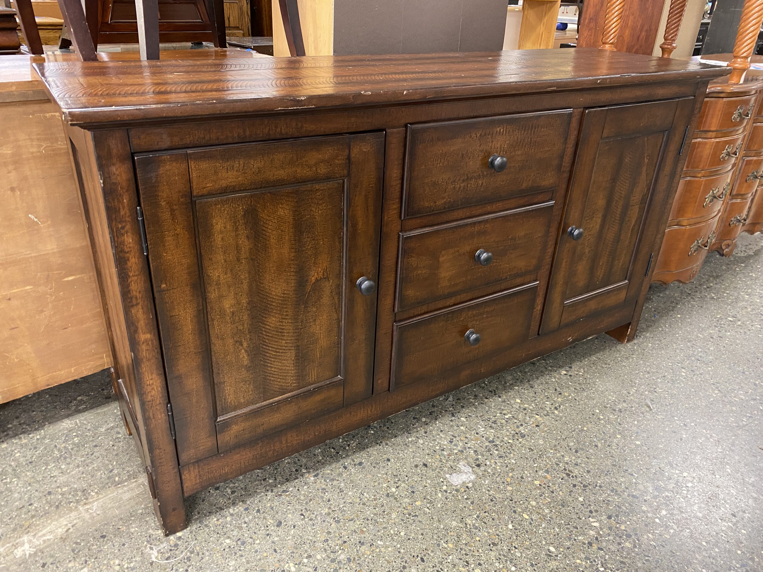 POTTERY BARN Dark Rustic Wooden Buffet