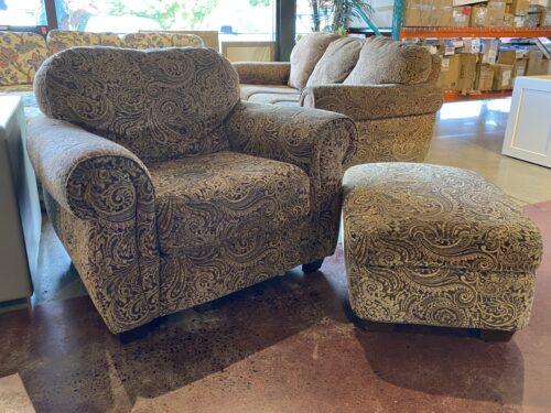 Paisley Panel-Arm Armchair & Ottoman