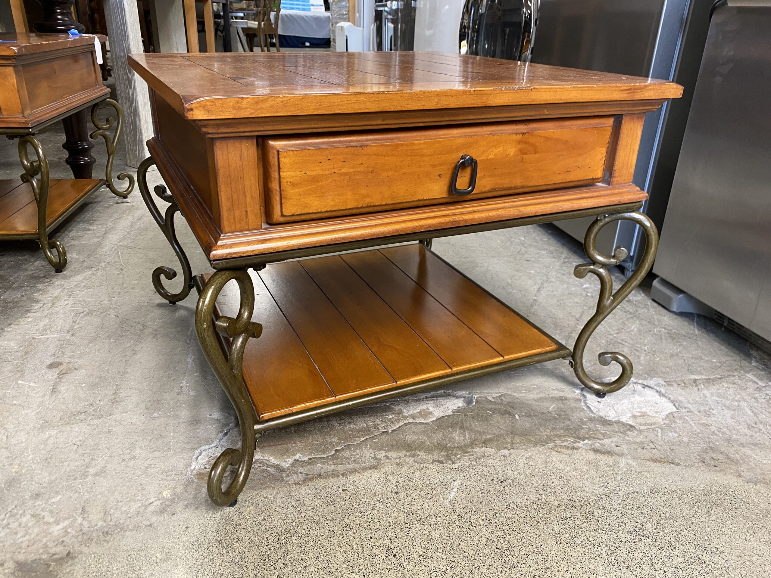 Paneled Wood Side Table w/ Metal Legs