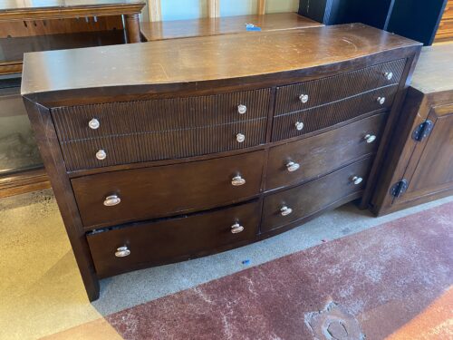 Dark Wood Bow-Front Dresser with Fluted Top Drawers