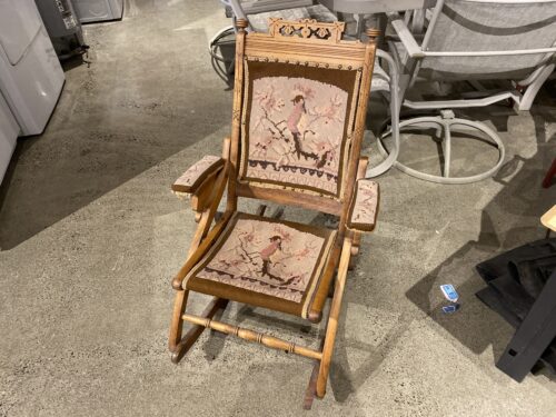 Antique Rocking Chair with Needlepoint Upholstery