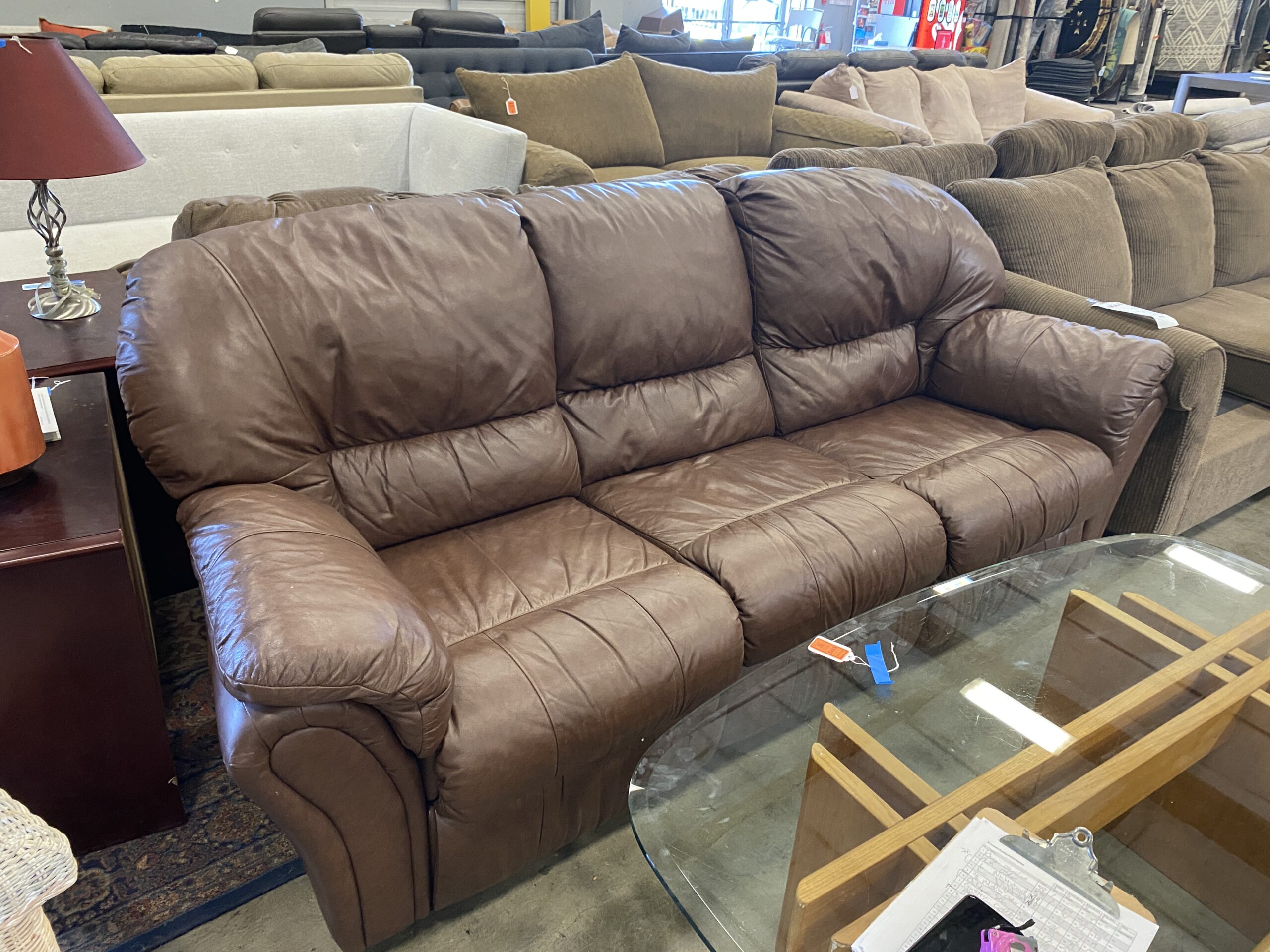 Brown Leather Couch with Manual Reclining Seats