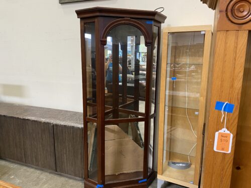 Dark Cherry Stained Corner Display Cabinet with Sliding Door