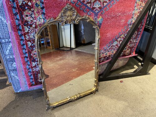 Gold Gilded Arched Mirror with Carved Details