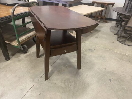 Folding Leaf Round Table with Storage Drawer