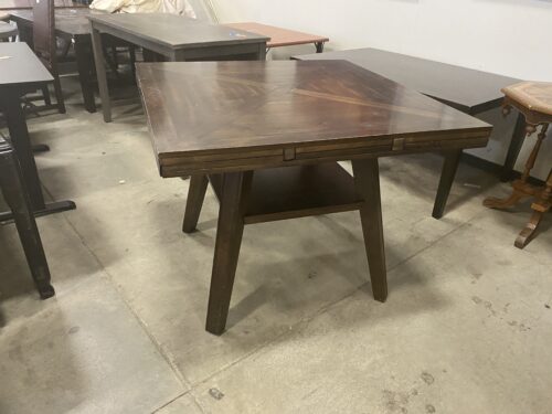 Large Round Folding Leaf Table with Storage Shelf