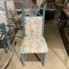 Glass Dining Table with Teal Base and Four Matching Chairs