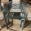 Glass Dining Table with Teal Base and Four Matching Chairs
