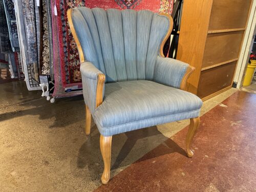 Blue Shell Back Accent Chair w/ Warm Wood Trim