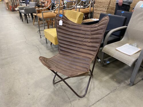 Brown Slatted Leather Butterfly Chair