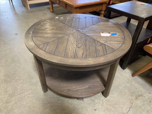 Walnut Finished Wood Slat Circle Table