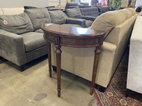 ETHAN ALLEN Dark Wood Half Circle Accent Table with Floral Paintings
