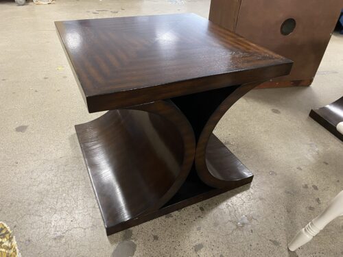 Wooden Hourglass Shaped Side Table w/ Square Top