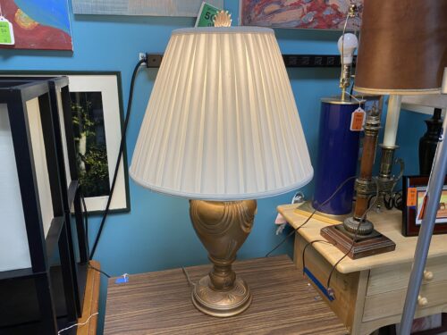 STIFFEL Elegant Gold Colored Table Lamp w/ Pleated Shade