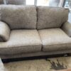 WANEK Grey Fabric Loveseat w/ Large Brass Nailhead Trim