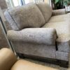 WANEK Grey Fabric Loveseat w/ Large Brass Nailhead Trim