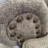 WANEK Grey Fabric Loveseat w/ Large Brass Nailhead Trim