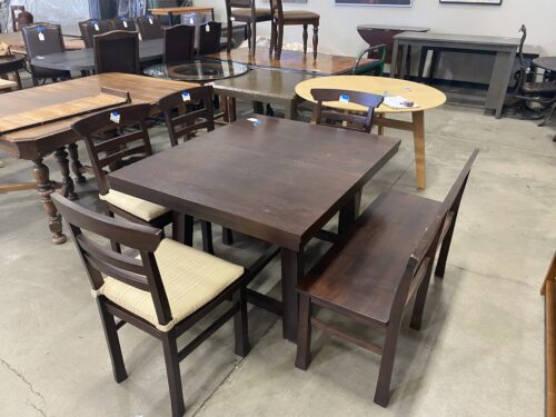 Red Wood Dining Set - 1 Bench 4 Chairs 1 Leaf