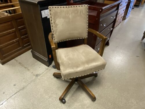 Tan Suede Office Chair w/ Black Nailhead trim