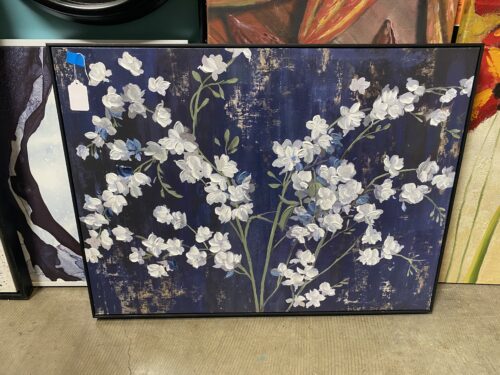 Blue Backed 3D White Flowers Art