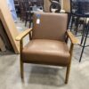 ANJI LONGWIN Brown Faux Leather Wood Framed MCM Chair