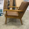 ANJI LONGWIN Brown Faux Leather Wood Framed MCM Chair