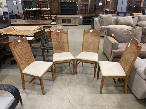 Set of 4 White Cushioned Rattan Dining Chairs
