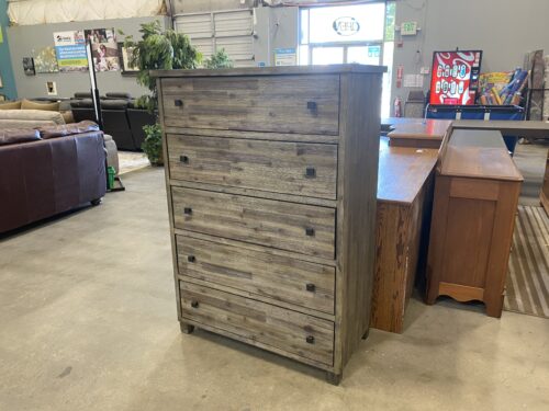 Aged Wood Look Industrial 5 Drawer Dresser