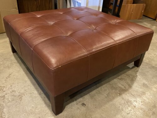 Square Burgundy Faux Leather Ottoman