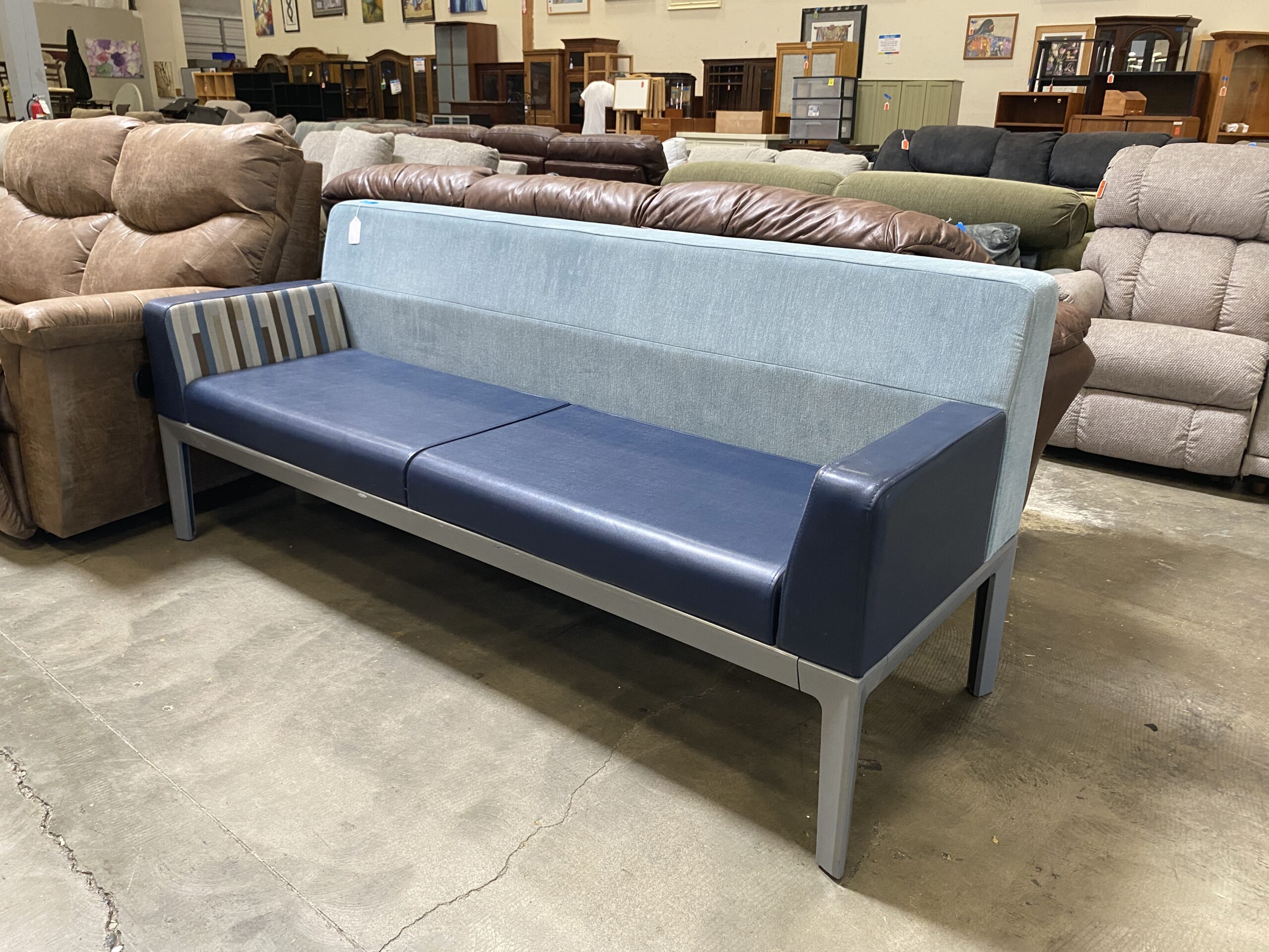 Mixed Material Blue Square Frame Sofa