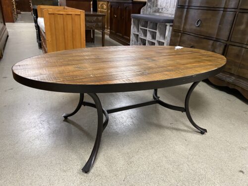 Oval Metal and Wood Cocktail Table