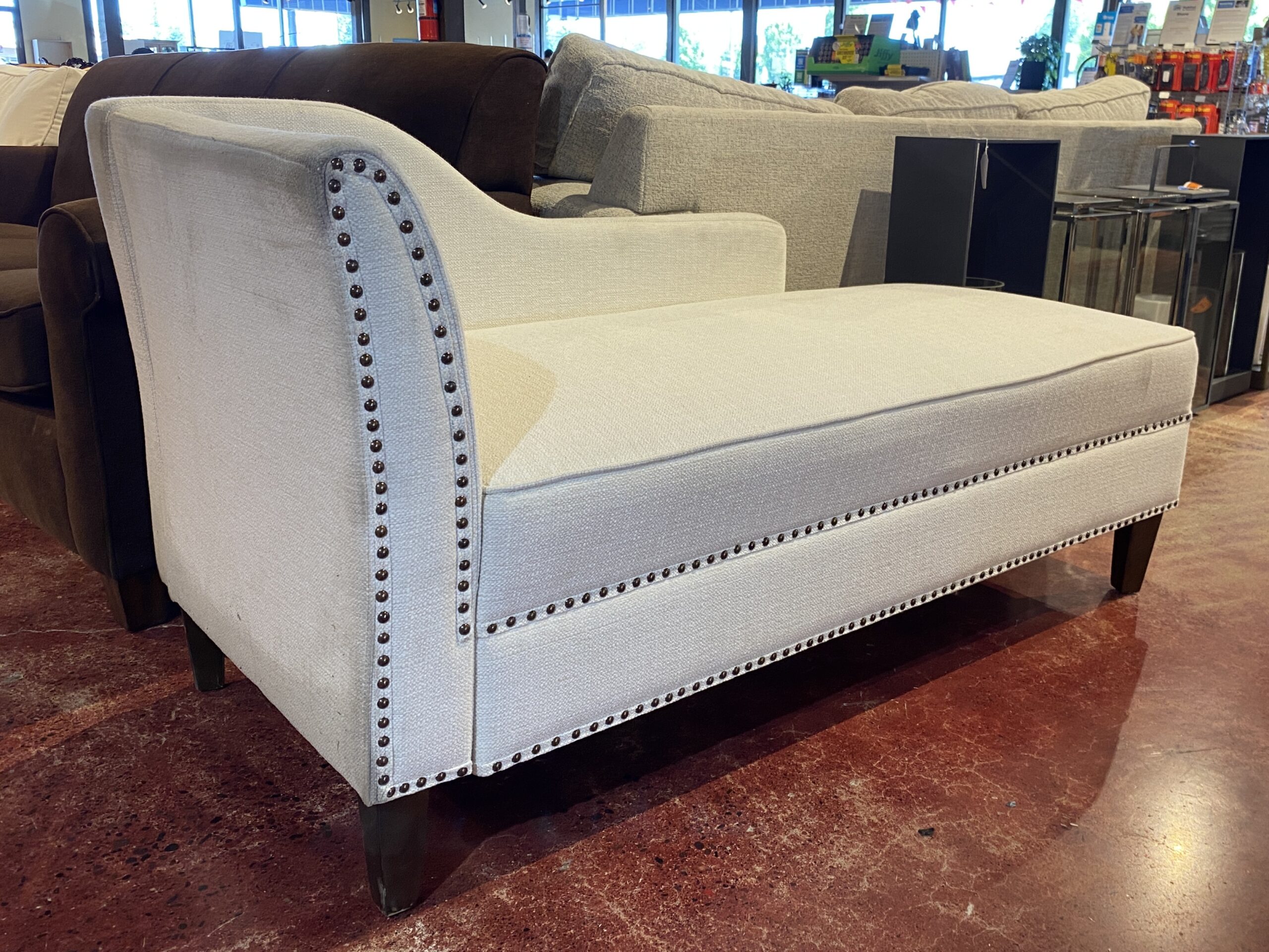 Modern Drama White Chaise Lounger w/ Nailhead Trim
