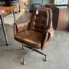 DOUGLAS Brown Leather Brass Wheeled Office Chair