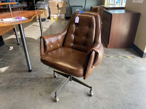 DOUGLAS Brown Leather Brass Wheeled Office Chair