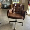 DOUGLAS Brown Leather Brass Wheeled Office Chair