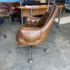 DOUGLAS Brown Leather Brass Wheeled Office Chair