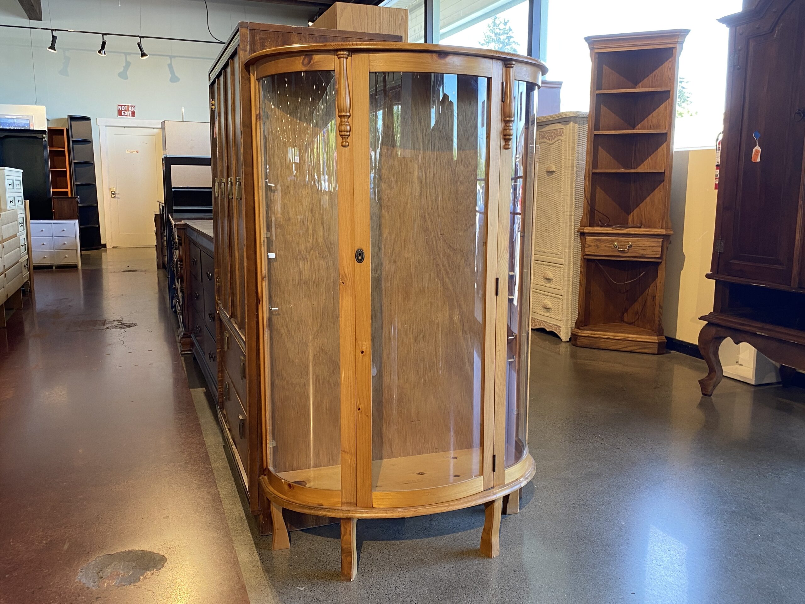 Curved Glass Display Cabinet, No Shelves