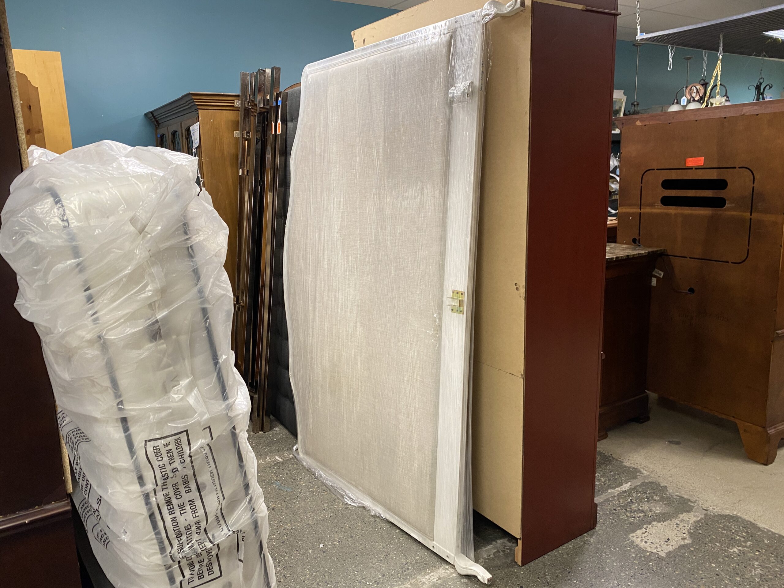 RESTORATION HARDWARE  King  Sized White Headboard w/ Tan Fabric
