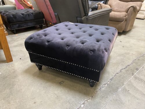 Black Velvet Button Tufted Square Ottoman