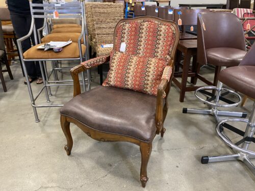 Striped Wood Tones and Leather Captains Chair
