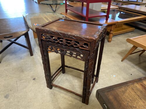 Chinoiserie Carved Rose Wood Stacking End Tables