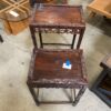 Chinoiserie Carved Rose Wood Stacking End Tables