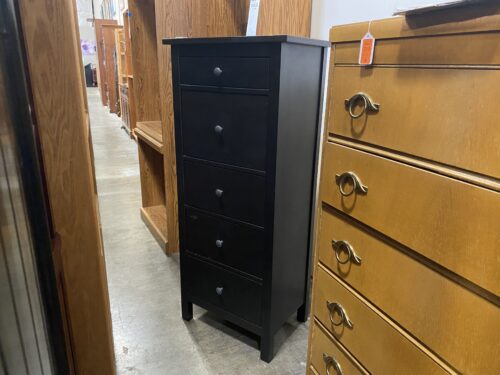 Black Tall and Narrow 5 Deep Drawer Dresser